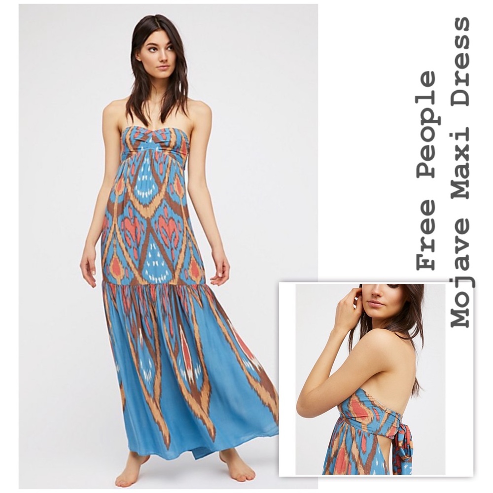 FREE PEOPLE NWT Mojave Strapless Boho Maxi Dress in Blue Combo Size XS